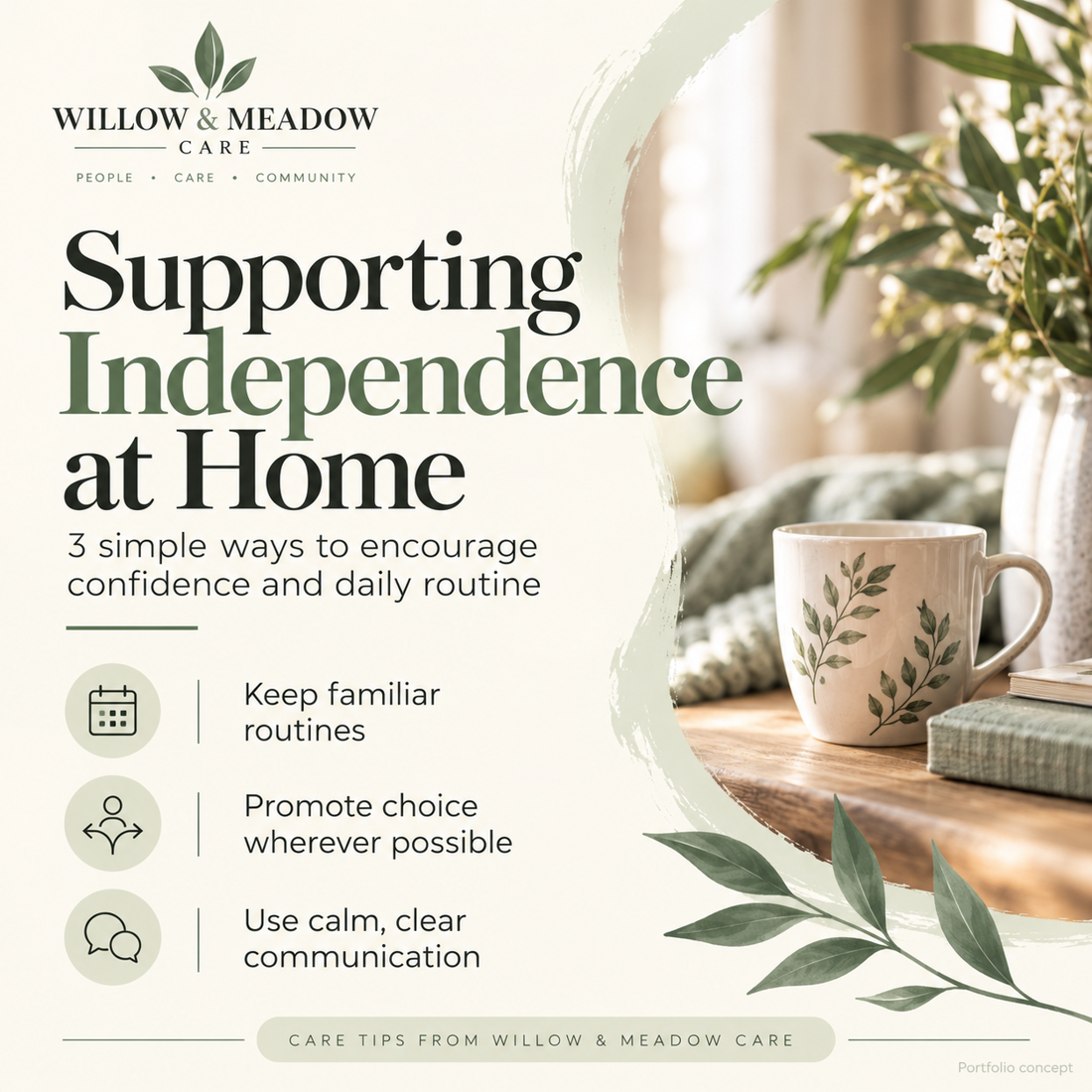Sample independence at home care social media graphic